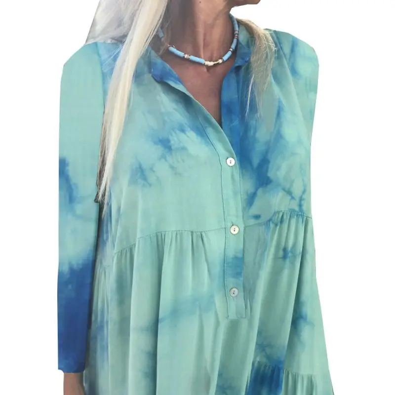 

Dyed Loose Long Sleeves V-neck Long Dress Women's Autumn Casual All-match Concise Long Dress Bohemian Style