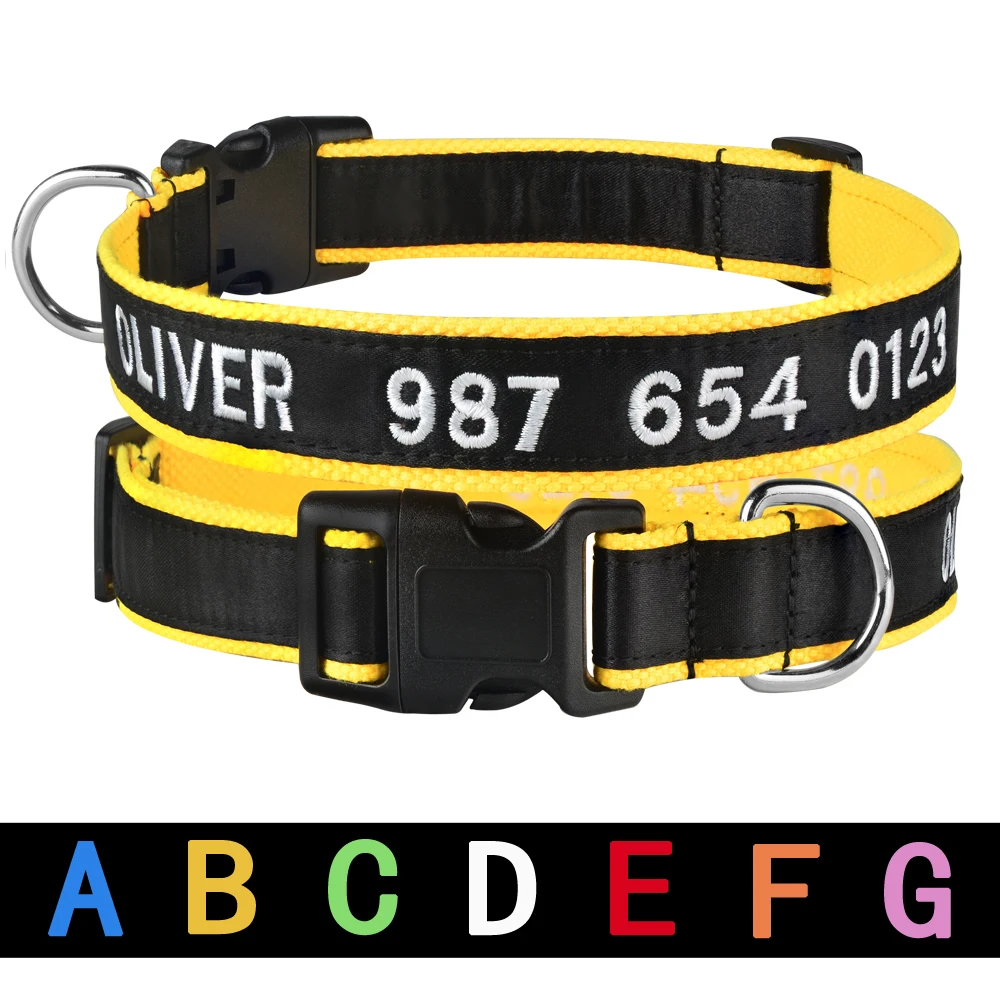 Nylon Embroidered Custom Personalized Dog Collar Pet Collars Adjustable Puppy Nameplate ID Small Medium Large Yellow | Дом и сад