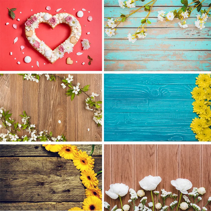 

SHENGYONGBAO Vinyl Custom Photography Backdrops Flower and Wooden Planks Theme Photography Background 200212SU-001