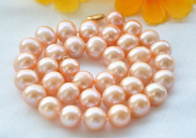 Настоящий 17 &quot12 мм круглый розовый пресноводный жемчуг ожерелье/20 оптовая