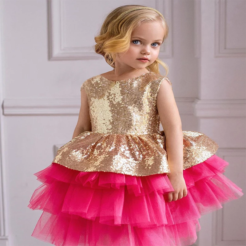 

Платье с блестками для девочек от 12 месяцев до 4 лет, Сетчатое Пышное Платье без рукавов, платье принцессы для свадьбы/дня рождения, многослойное платье