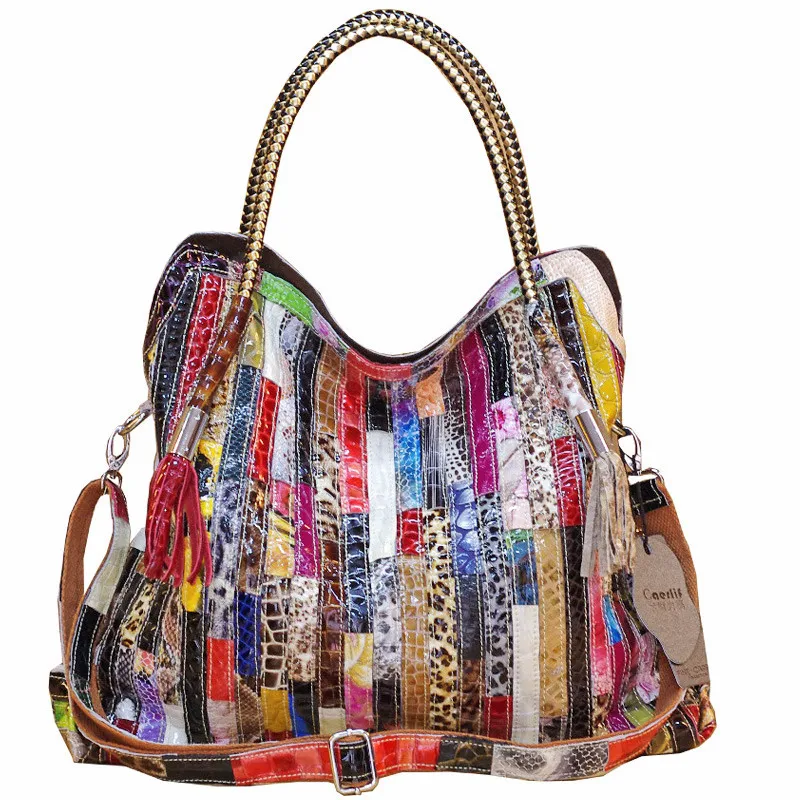 

Factory Price Genuine Leather Cowhide Snake Pattern Colorful Stripes Shoulder Crossbody Trendy Bag For Women Handbag Casual K3PZ