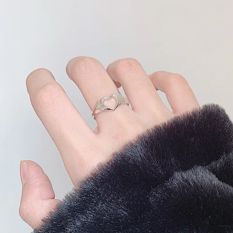 

Adjustable 925 Sterling Silver Hollow Heart Open Rings For Women Girls Wedding Jewelry Sterling-silver-jewelry jz576