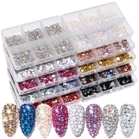 tianmi nail art rhinestones crystal flat bottom mixed color multi size ab porcelain white champagne 6 grids 3d nails decoration