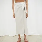 Женская кожаная длинная юбка с запахом, цельная Однотонная юбка миди с завязкой в виде кроличьего уха, Офисная Женская одежда