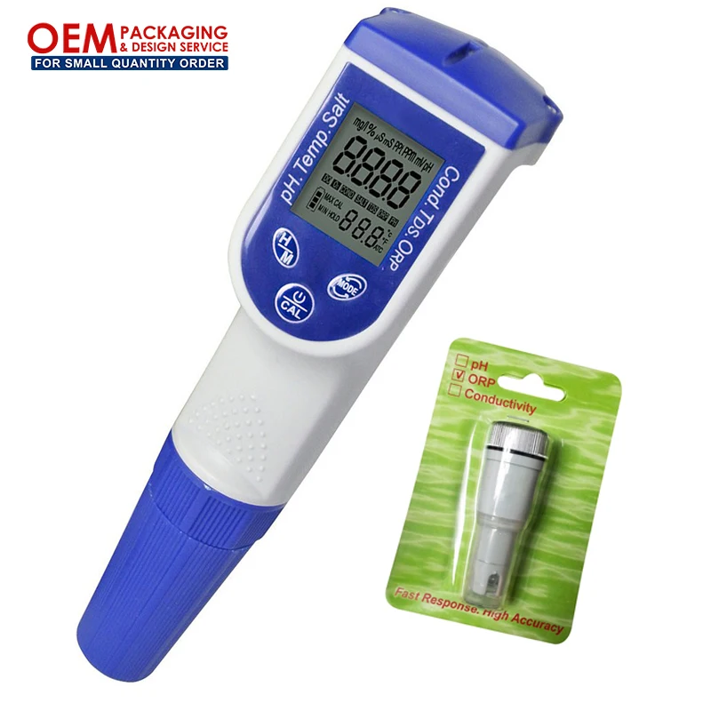 

6-in-1 Pen type Water Quality Meter pH Temperature Conductivity ORP TDS Salinity Tester with ORP probe(OEM packaging available)