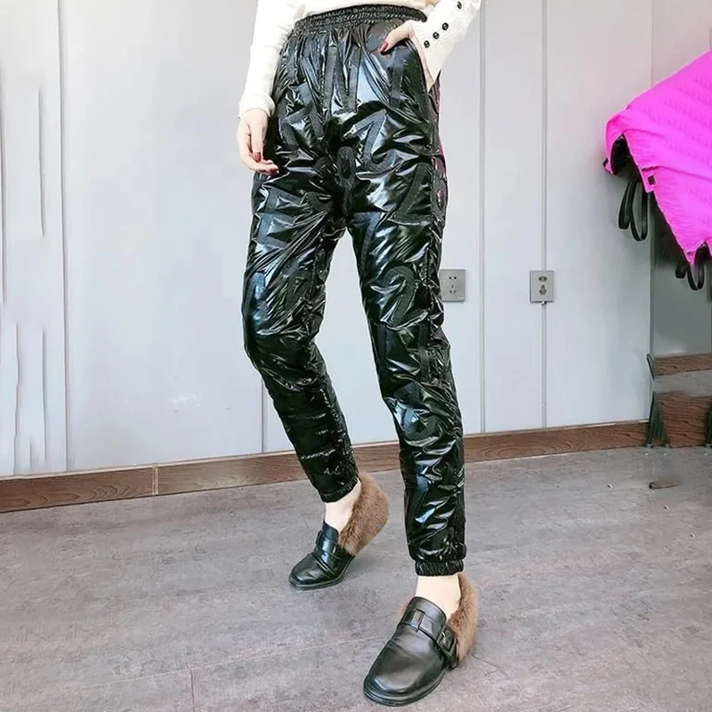

Winter Lightweight Down Trousers Women High Waist Warm Thick Plus Velvet Sweatpants Korean Leisure Joker Fashion Harem Pants