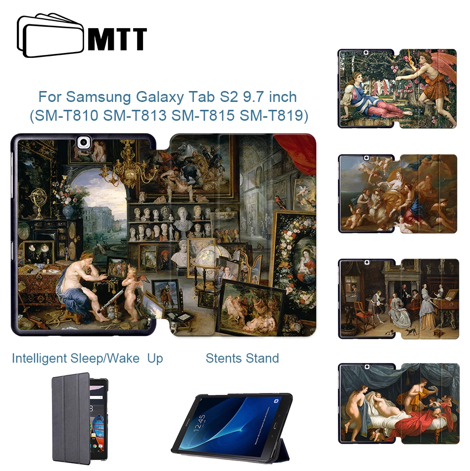 MTT чехол с масляными рисунками для samsung Galaxy Tab S2 9,7 дюймов из искусственной кожи, трехслойный чехол-подставка для планшета, чехол SM-T810 T813 T815 T819