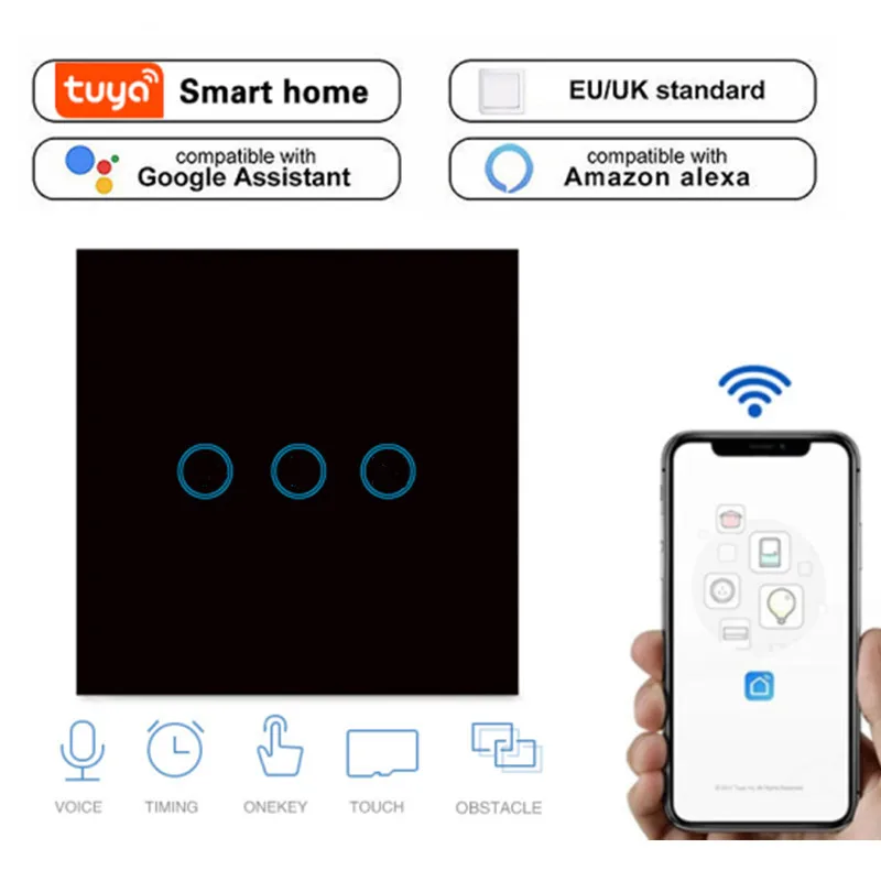 

EU/UK Smart Wifi Touch Light Switch Sensor Smart Switch Timer For Tuya APP Remote Control /Voice Works With Alexa Google Home