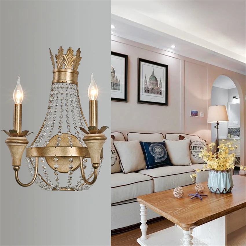 Американский Хрустальный подсвечник Настенные светильники для спальни