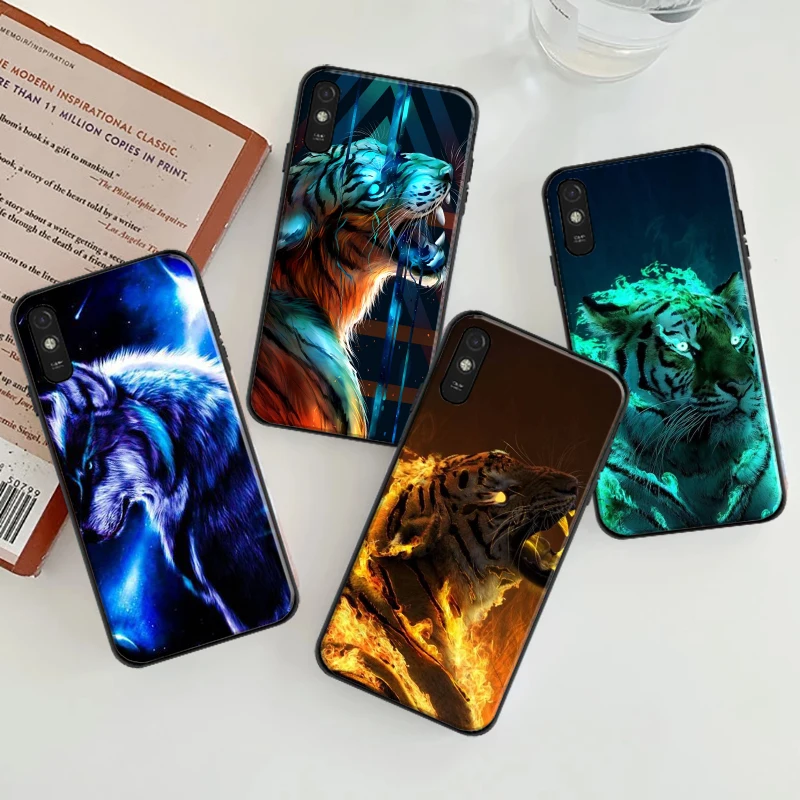 

Phone Case For Xiaomi Redmi 7 7A 8 8A 9 9i 9AT 9T 9A 9C Note 7 88T 8 Pro Luxury Black Shell Cover Wolf Lion Cool Animal funda