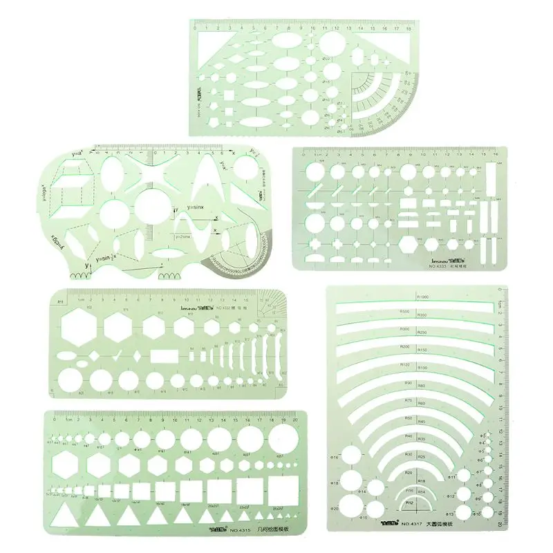 

6Pcs Drawing Templates Measuring Plastic Geometric Jewelry Design Rulers Green