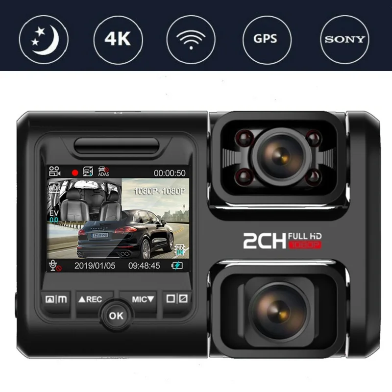 Автомобильный видеорегистратор с двумя объективами 4K 2160P датчик Sony Wi Fi GPS