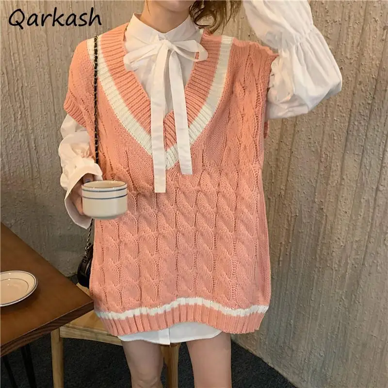 

Sweater Vest Women Loose V-neck Simple Classic Preppy Leisure Ulzzang Sweet College Spring Daily Cozy Popular Mujer Tender Ins