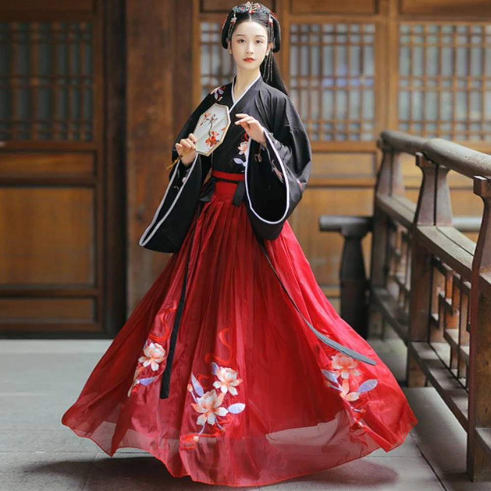 

Женская юбка с перекрестным воротником Hanfu Wei Jin, элегантный повседневный костюм для студентов, весна и осень
