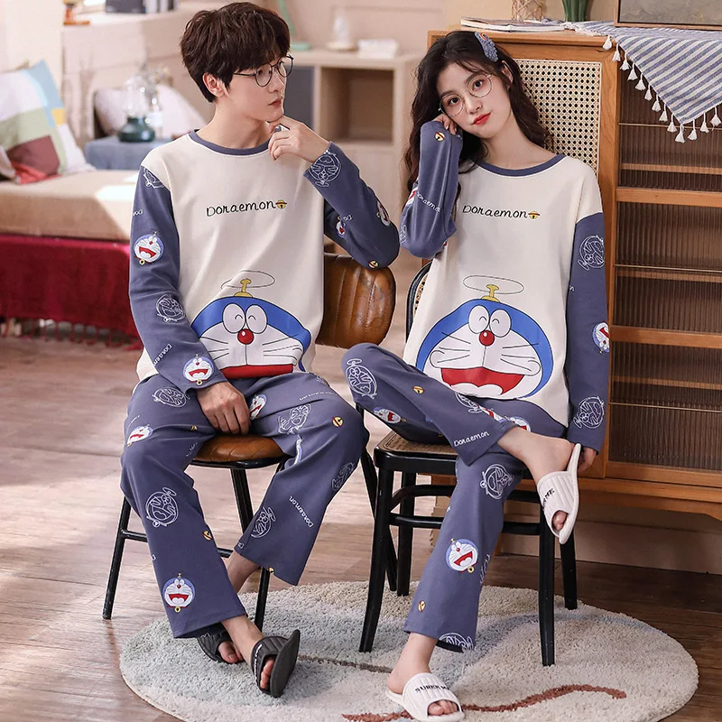 Новые осенне-зимние хлопковые Пижамные комплекты для пар с длинным рукавом в