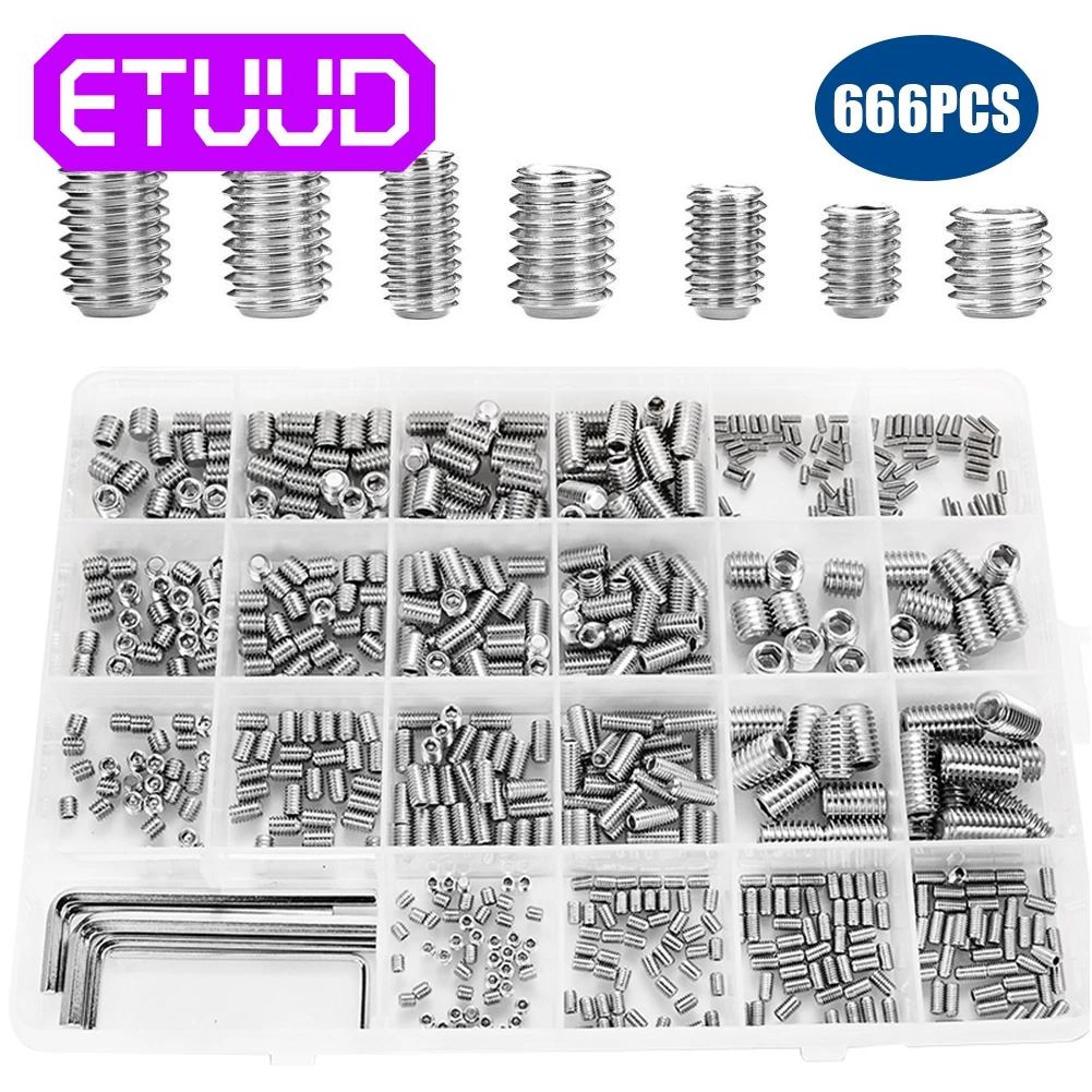 

YCDC 666Pcs/box Grub Screw M2 M3 M4 M5 M6 M8 stainless alloy Hex Hexagon Socket Allen Cup Point DIY Set Door handles Bolt