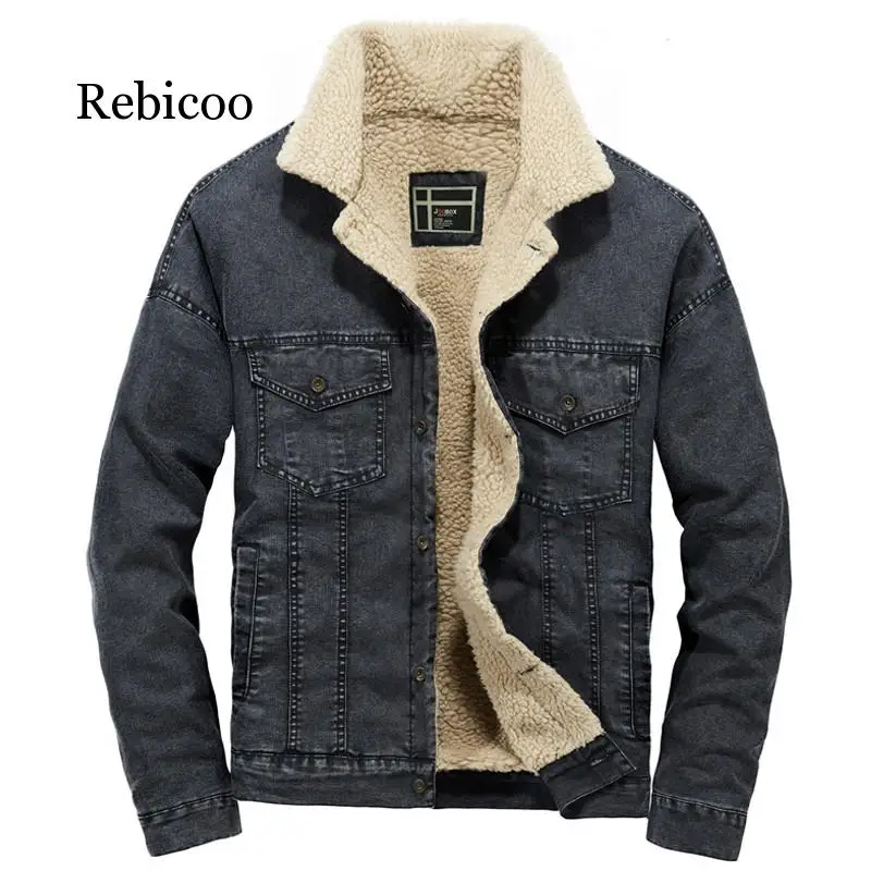 

New winter wool warm men's single-breasted fleece denim jacket