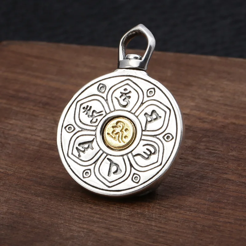Real 925 Sterling Silver colour Mantra Pendant Thai Six Words Carved OM Prayer Tibetan Buddhist Tags Jewelry | Украшения и