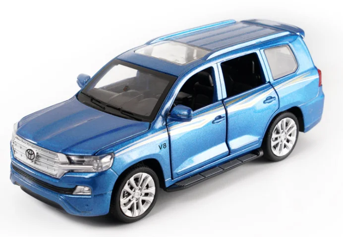 Синий Новинка 1:32 литой под давлением литой автомобиль Toyota Land Cruiser модель автомобиля оттягивающийся звуковой светильник игрушечные машинки для детей друзья игрушки подарки машинки - Цвет: Синий