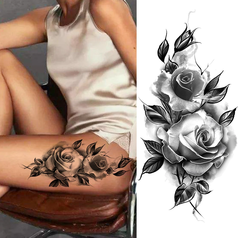 

Fake Daisy Rose Temporary Tattoos Stickers For Women Girls Black Flower Lily Tattoo Body Art Realistic Peony Tatoo
