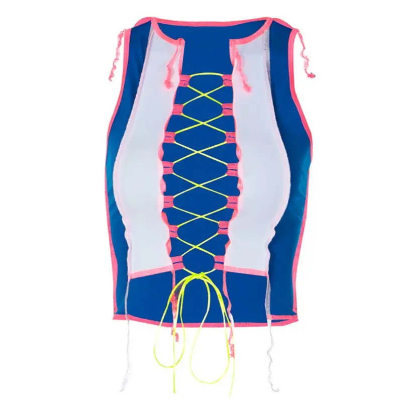 Женский укороченный топ без рукавов с вышивкой в стиле пэчворк цвет блок