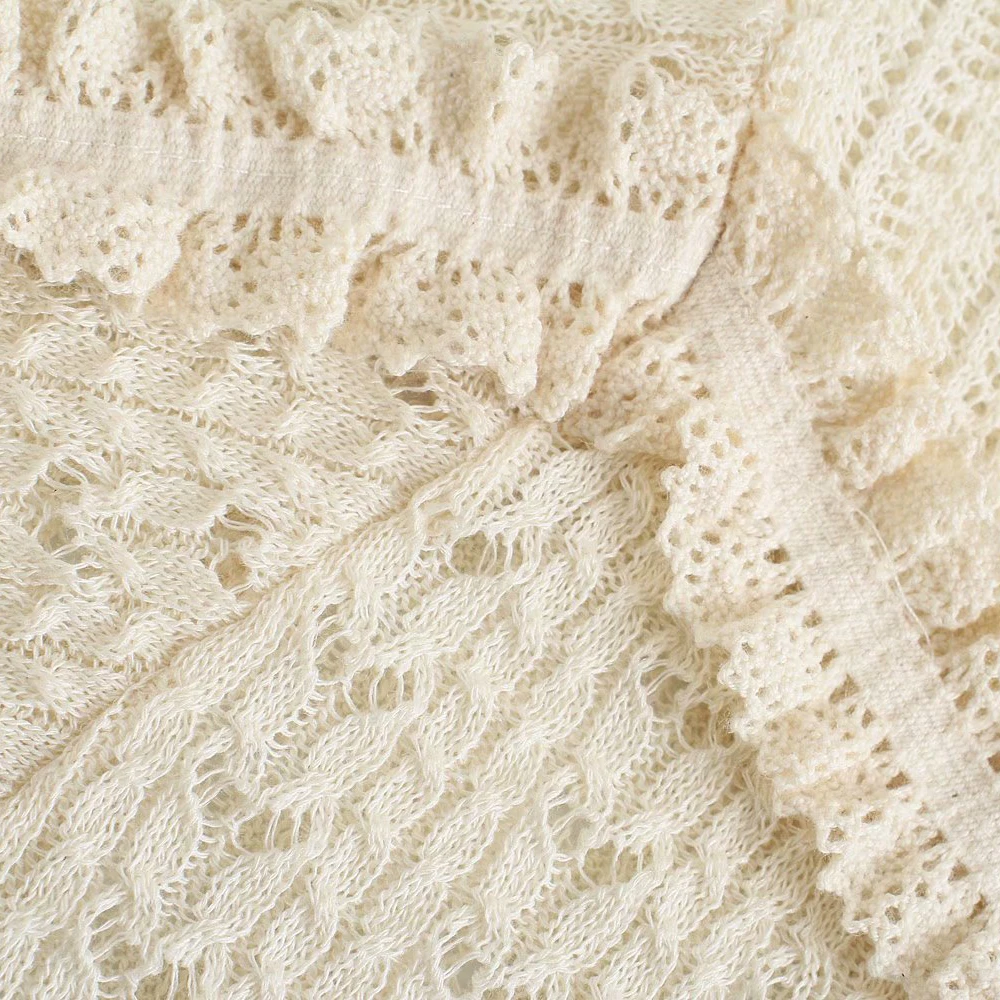 

Spring and autumn there lotus leaf edge white high collar hollow bow knitted sweater French Pullover Sweater Top Sweaters