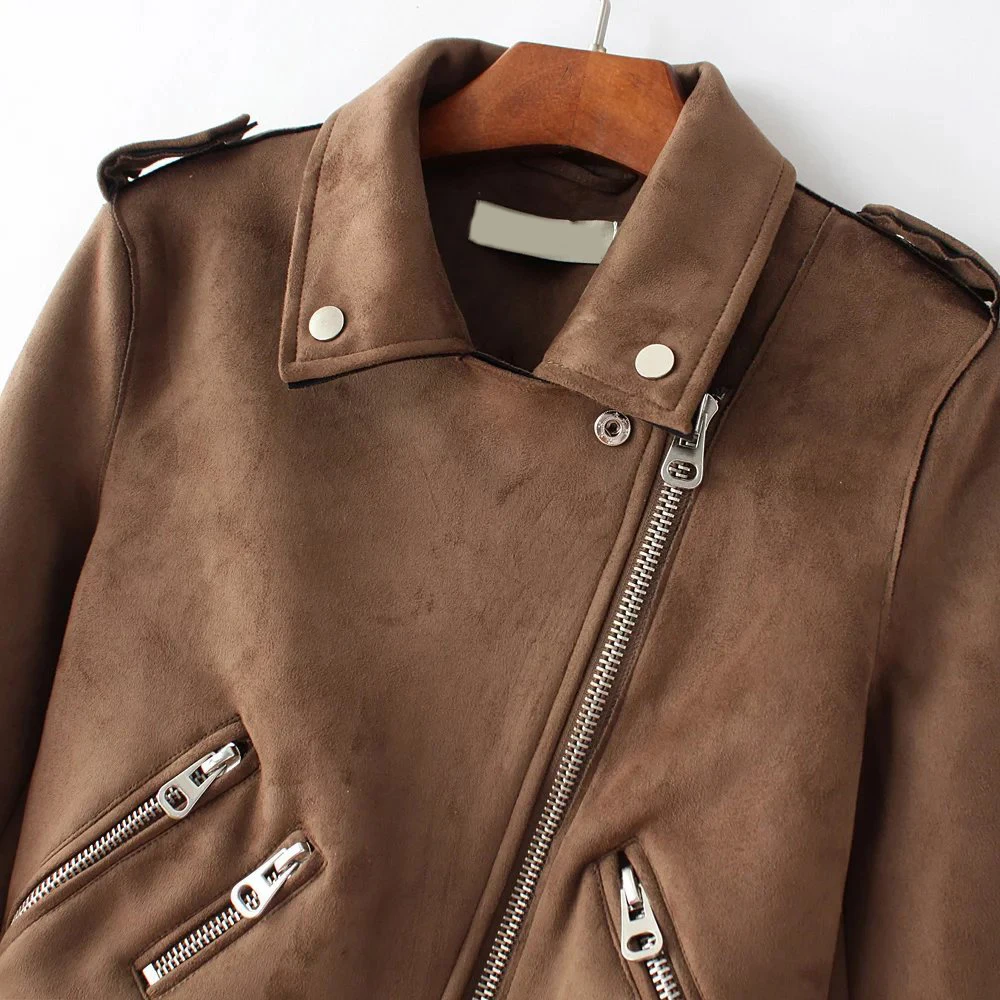 Женская замшевая куртка из искусственной кожи короткая мотоциклетная на молнии