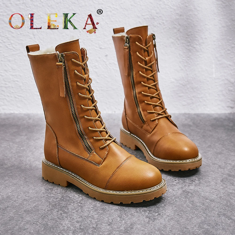 Женские зимние ботинки до середины икры OLEKA в римском стиле на платформе с