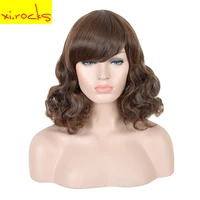 3238b xi rocks synthetic dark brown natural style short kinky curly shag hair high temperature fiber for black womens wig