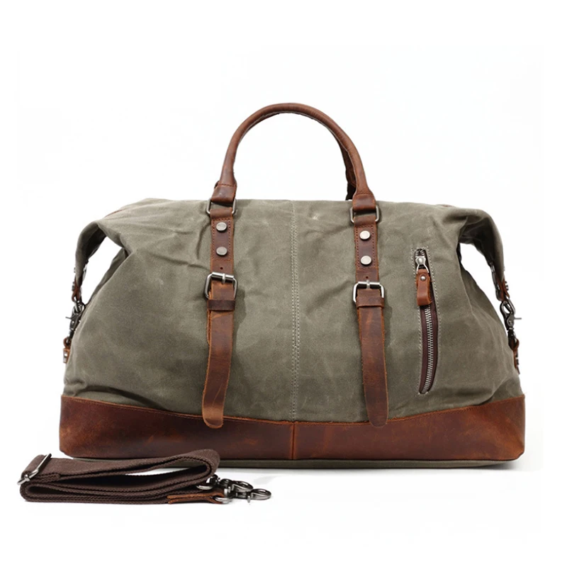 MAHEU зелено армейский брезентовый кожаный рюкзак для путешествий мужчин и женщин