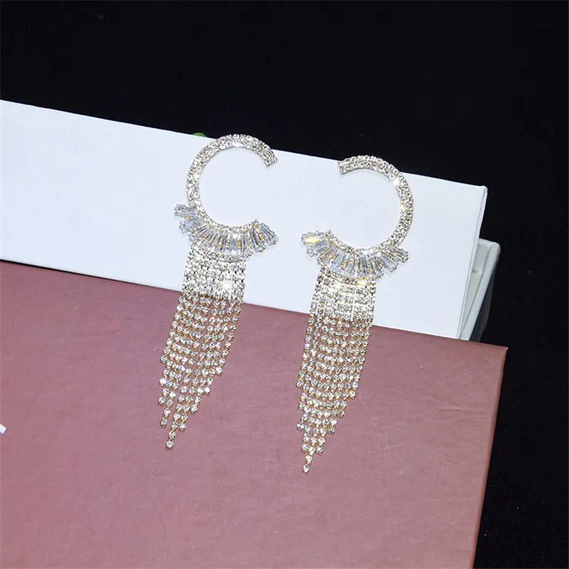 Женские серьги с кисточками стразы из циркония для свадебной вечеринки |