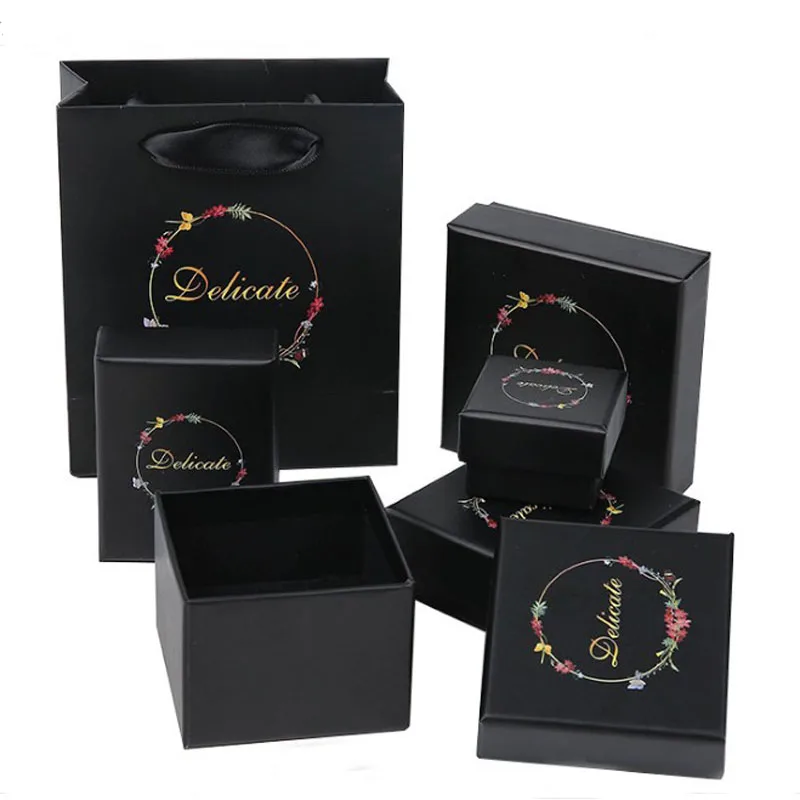 

Black Square Jewelry Organizer Box Rings Storage Box Small Gift Box For Pendant Necklace Christmas gifts Watch Packaging Boxes