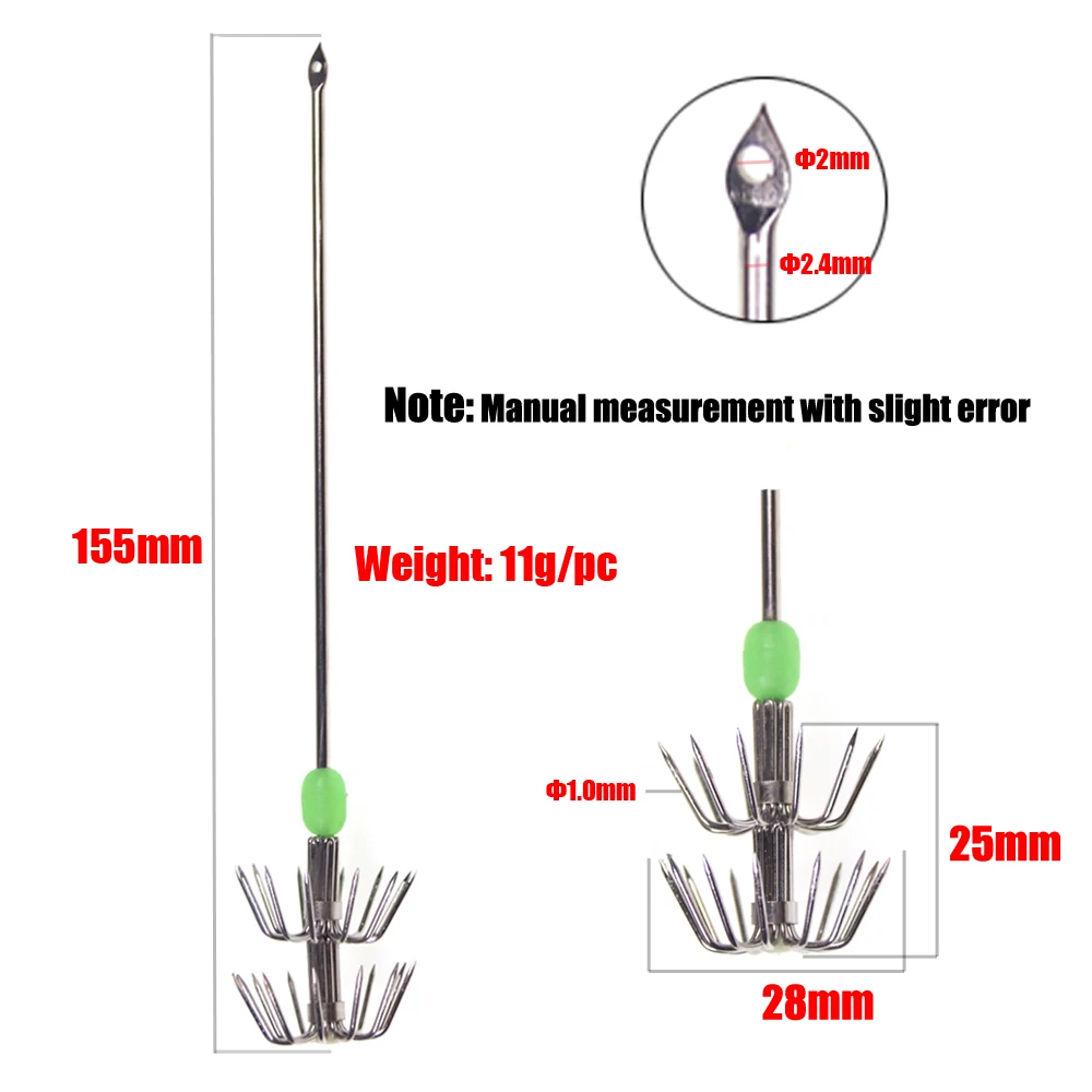 Saltwater Glowing Jig Fishing Tackle 15cm Stainless Steel Double Layers Umbrella Squid Hook Cuttlefish Lure Bait |