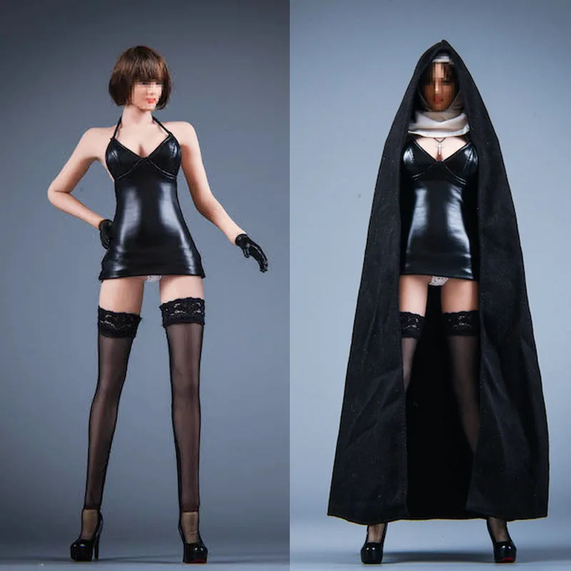 VSTOYS 19XG60 1/6, женская кукла, черный кожаный костюм, церковная девушка, монахиня, плащ, одежда, крест, ожерелье, подходит для 12 дюймов, фигурка тела