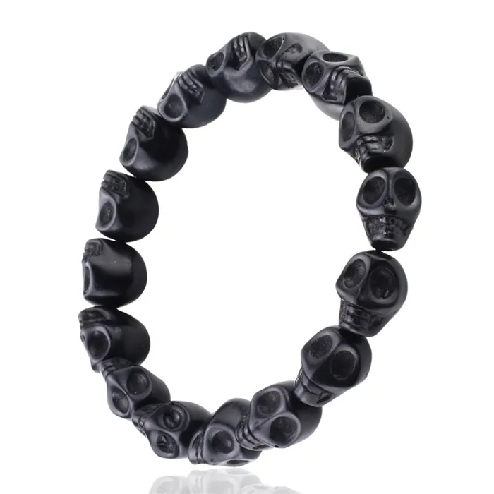 Тибетский молитвенный красочный Howlite окрашенные Скелет бисерный браслет с черепом, эластичный, унисекс - Окраска металла: Black
