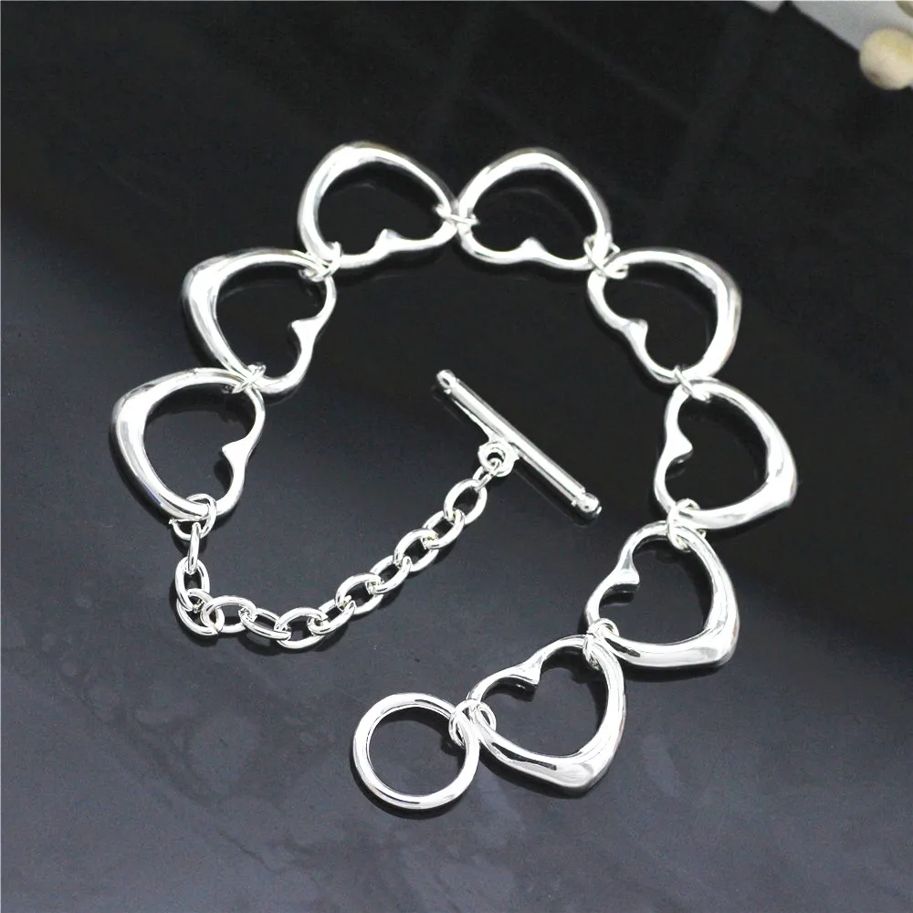 Новый Серебряный браслет Классическая мода сердце к сердцу дикая женщина