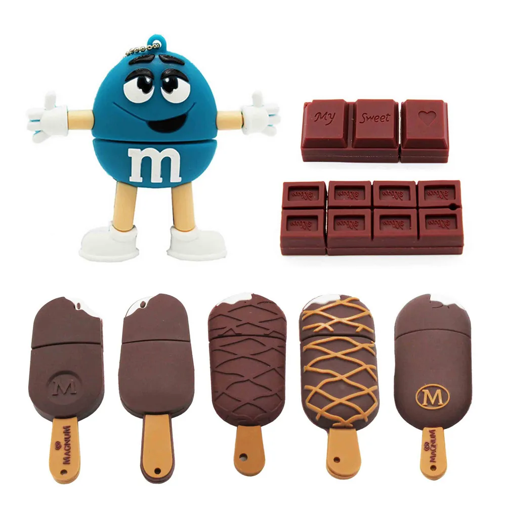 

Food Biscuit Ice Cream 128GB 64GB cute Cartoon M bean USB Flash Drive 4GB 8GB 16GB 32GB Pendrive USB 2.0 Usb stick