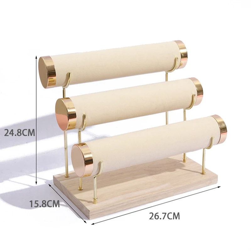 

Wooden Bottom Gold 3-Layer Watch Storage Rack, Bracelet Beige & Jewelry Bracelet Display Rack Storage Rack White