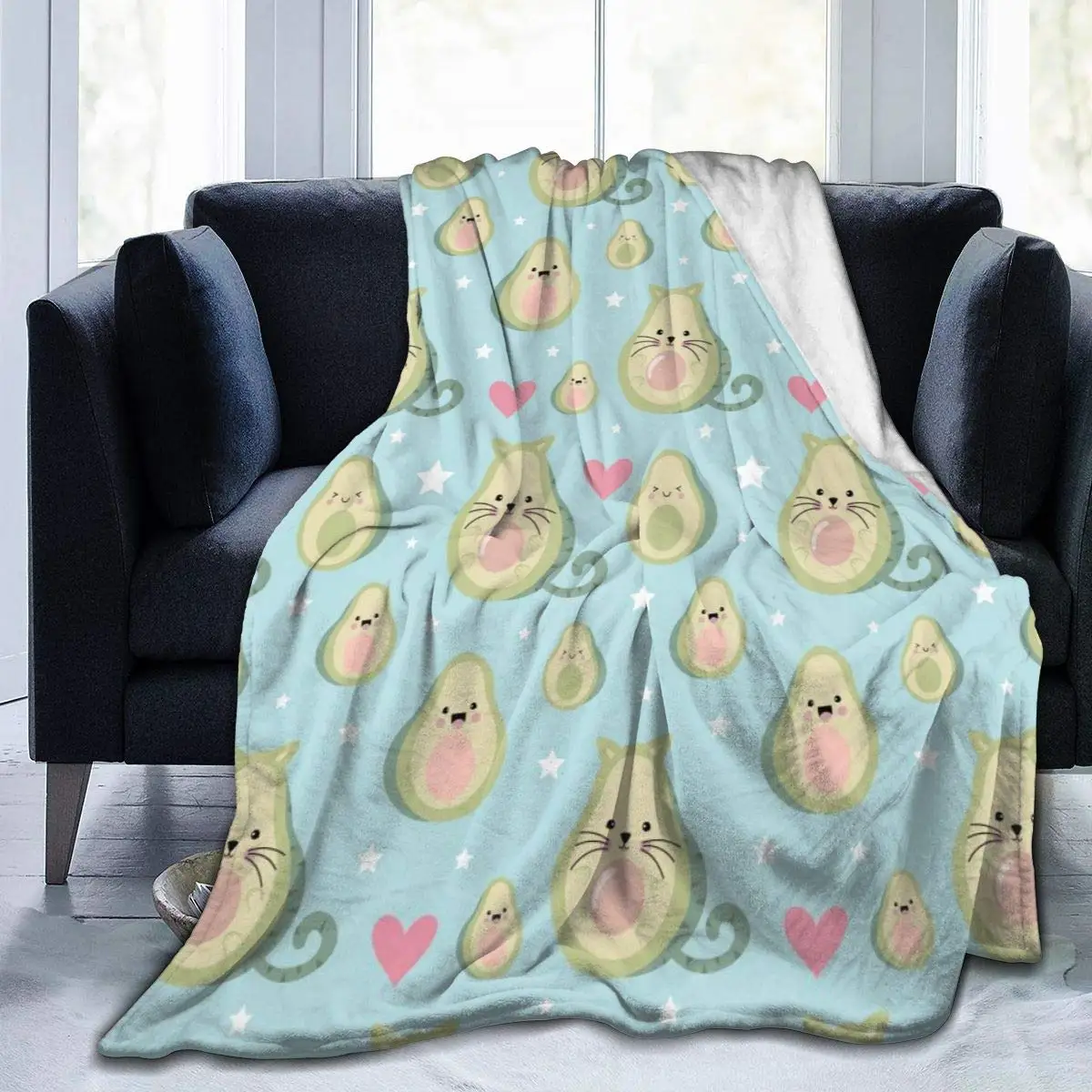 

Funny Cute Avocado Cat Flannel Fleece Blanket Super Soft Cozy Warm Throw Blanket Micro Fleece Blanket for Couch Home Bed Sofa