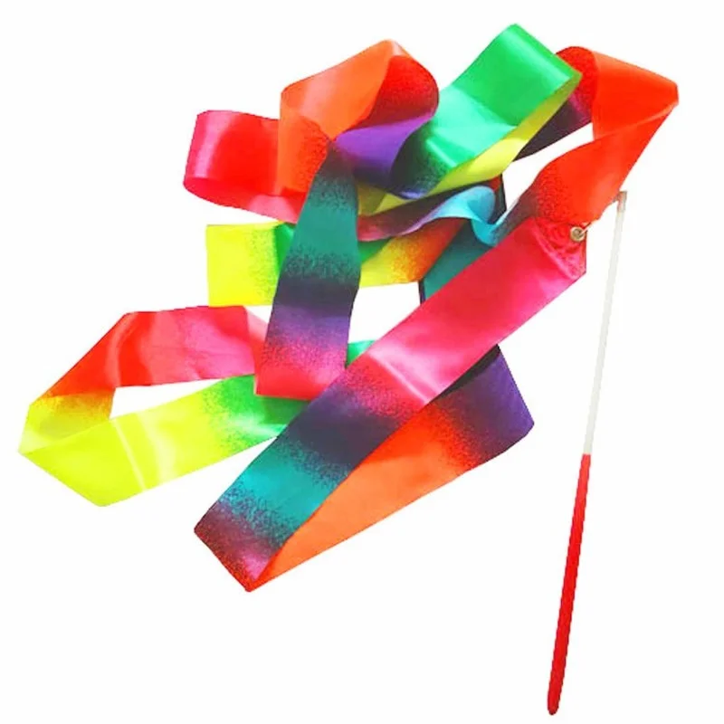 

2m Ribbon with 29cm Stick Gradient Colorful Children Girl Gymnastics Ribbon Silk Dance Match Sport Training Children Gift Toys