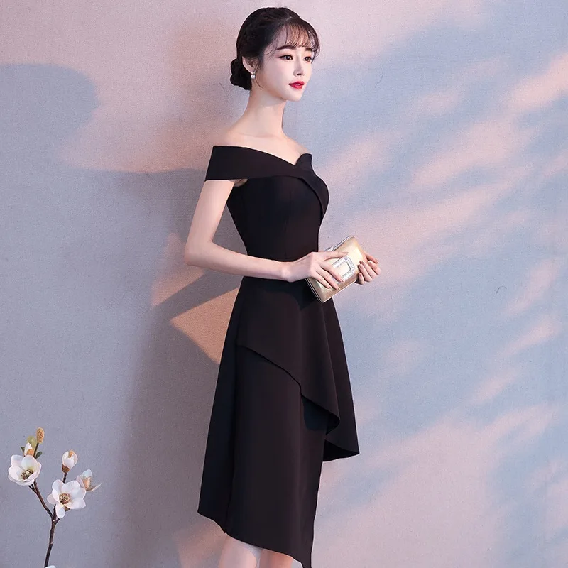 Черные праздничные платья с открытыми плечами в восточном стиле китайские