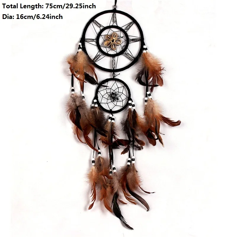 

Feather Crafts Dream Catcher Brown Wind Chimes Handmade Net for Wall Hanging Car Home Decoration
