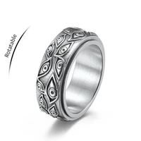 vintage punk carved eyes mens rotatable stainless steel ring finger hip hop rock culture ring unisex women male party rings