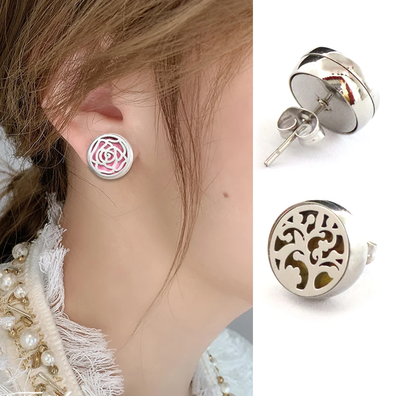 

1Pair 12mm Diffuser Perfume Earrings For Women Stainless steel Cat Tree Earring Earrings Silver Color Jewelry Pendants