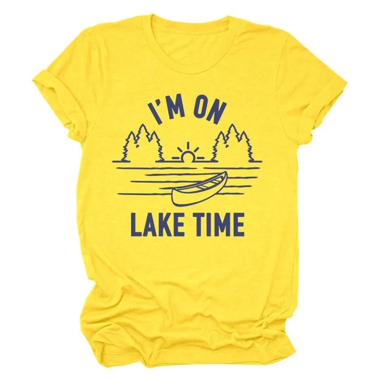 

I'm on Lake Time Print Women T Shirt Short Sleeve O Neck Loose Women Tshirt Ladies Tee Shirt Tops Clothes Camisetas Mujer