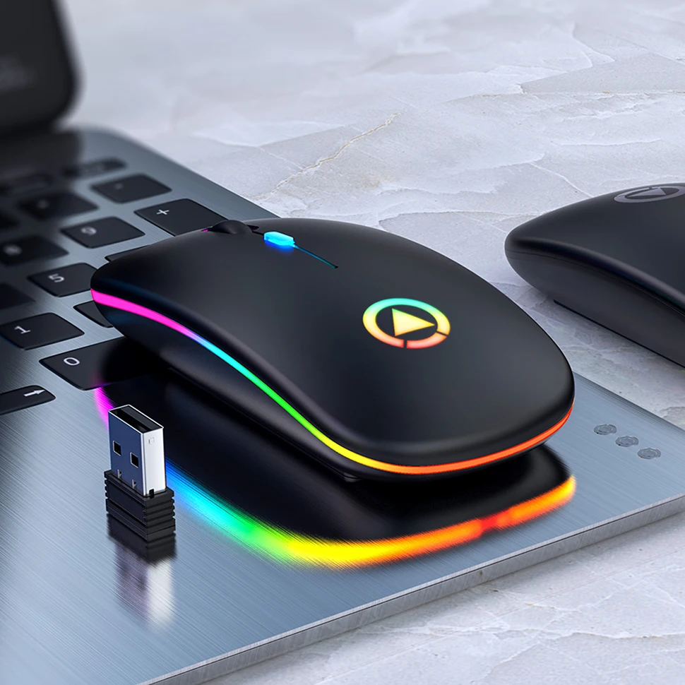 

Беспроводная компьютерная мышь, бесшумная эргономичная перезаряжаемая мышь со светодиодной оптической подсветкой, USB мышь для ПК, ноутбука