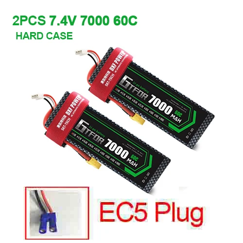 2 шт 7,4 V 5200 45c 7000mAh 60C GTFDR LiPo аккумулятор 2S HardCase для 1/8 1/10 RC модель автомобиля TRX Slash Emaxx - Цвет: 2PCS7000mahEC5