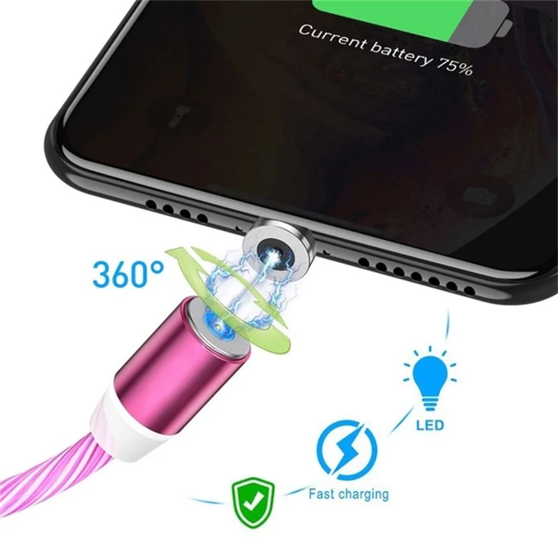 Магнитный USB кабель световой поток светодиодный кабель для iPhone XR X 7 8 Micro type C зарядное устройство Быстрая зарядка магнит Зарядка Тип C