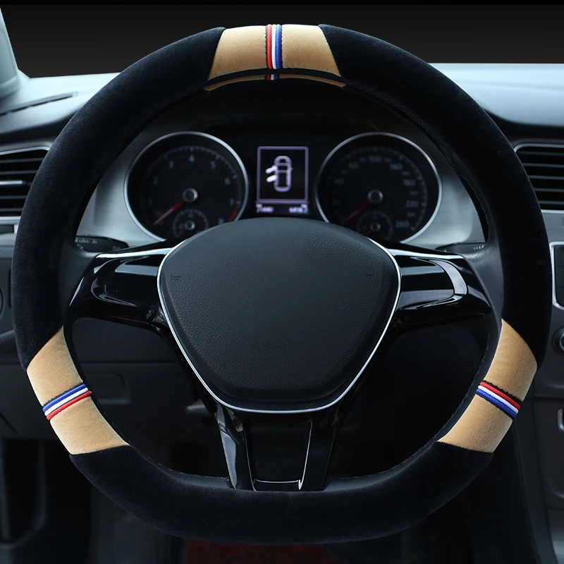 

D Type Shape Warm Winter Car Steering Wheel Cover 5 Colors to Choose For 37- 38 CM 14.5"-15" Braid on Steering-Wheel Cape